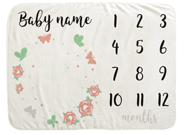 Custom Milestone Baby Blanket Butterflies and Roses | Myles Print