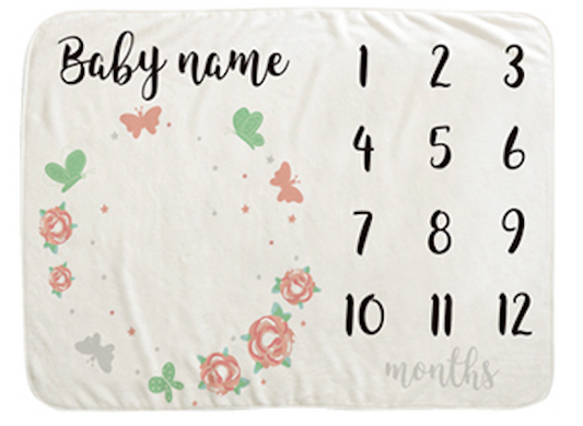 Custom Milestone Baby Blanket Butterflies and Roses  | Myles Print